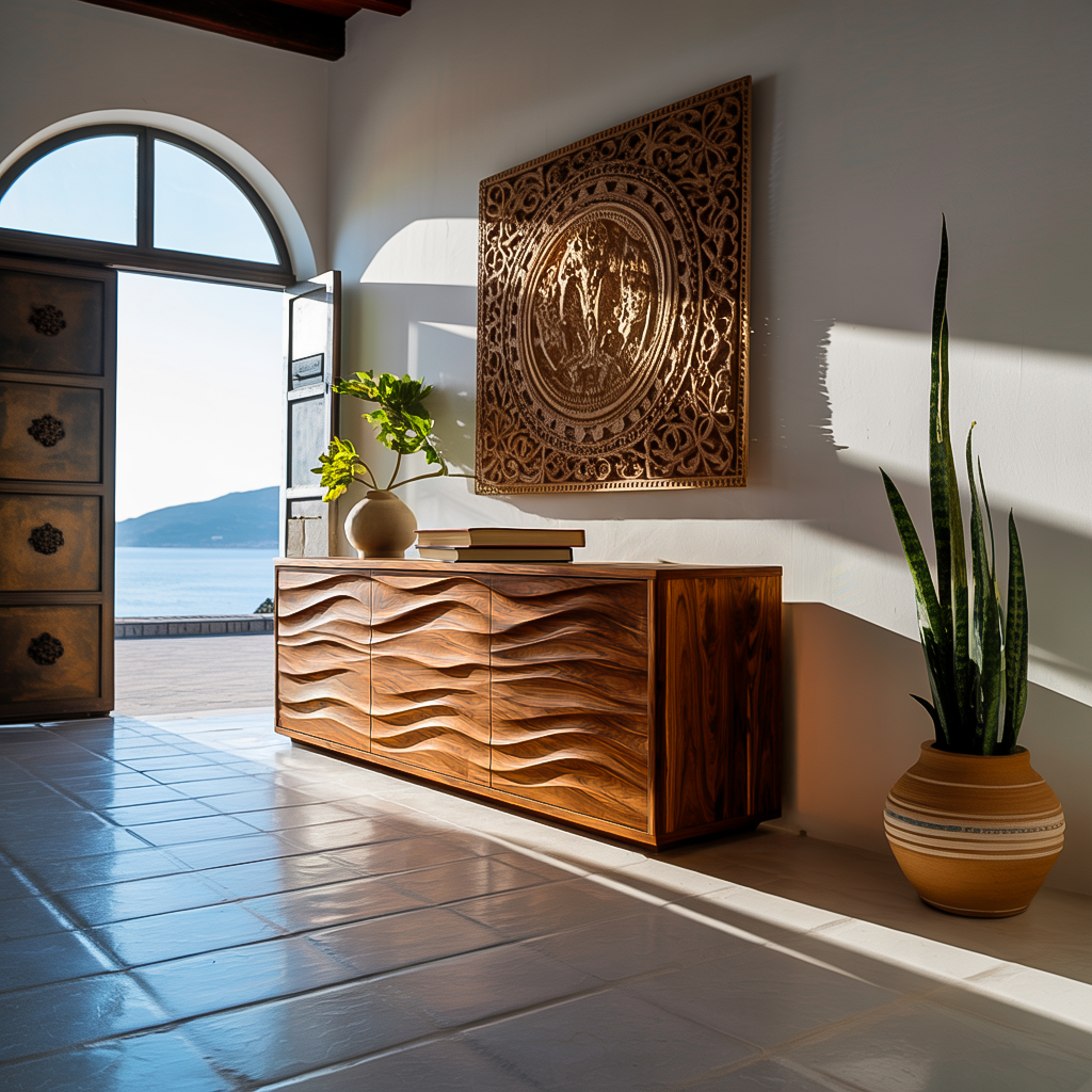 Modern Wood Sideboard With Wave Doors For Home Decor RTTHTTSD055