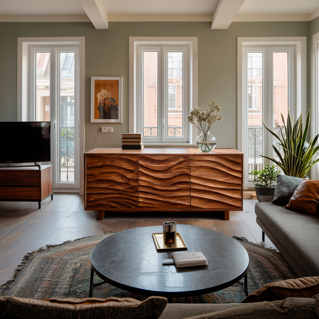 Modern Sideboard With Carved Wave Design Statement For Living Space RTTHTTSD056