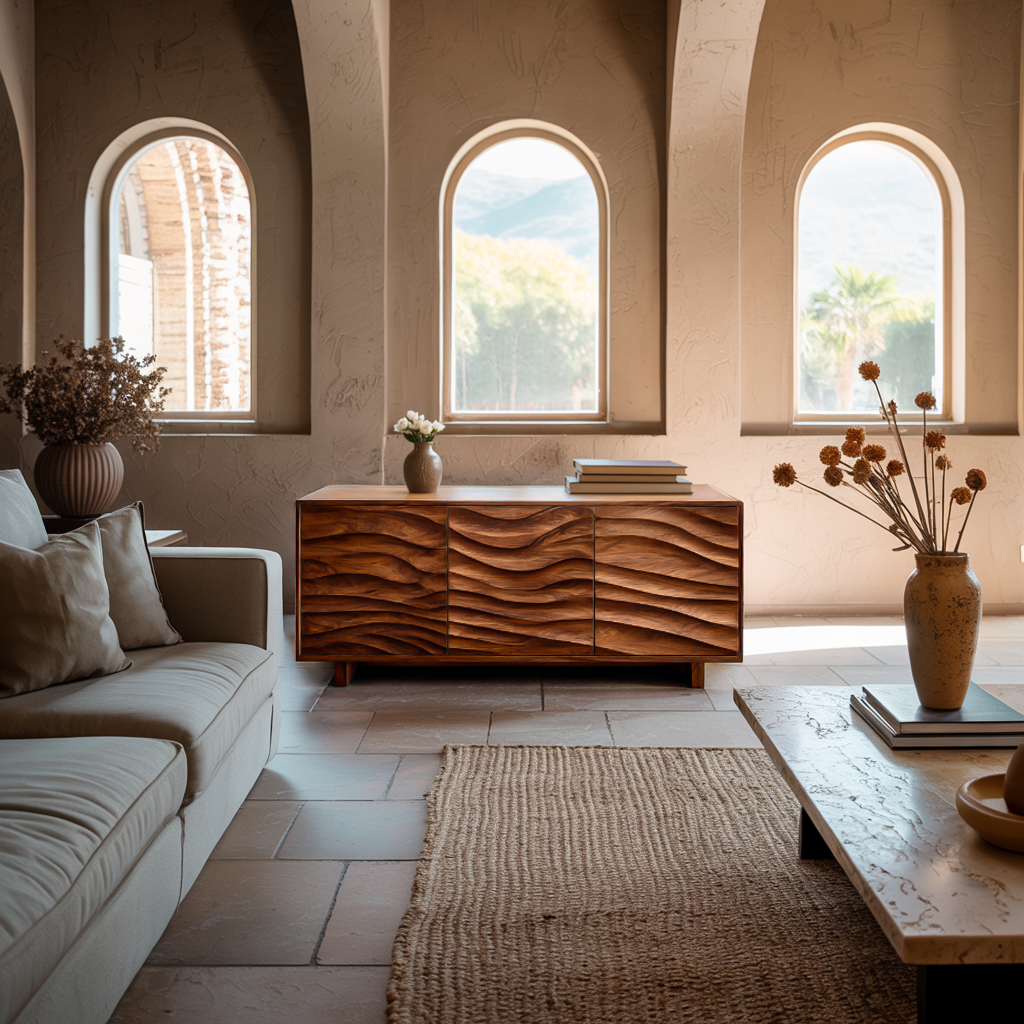 Modern Sideboard With Carved Wave Design Statement For Living Space RTTHTTSD056