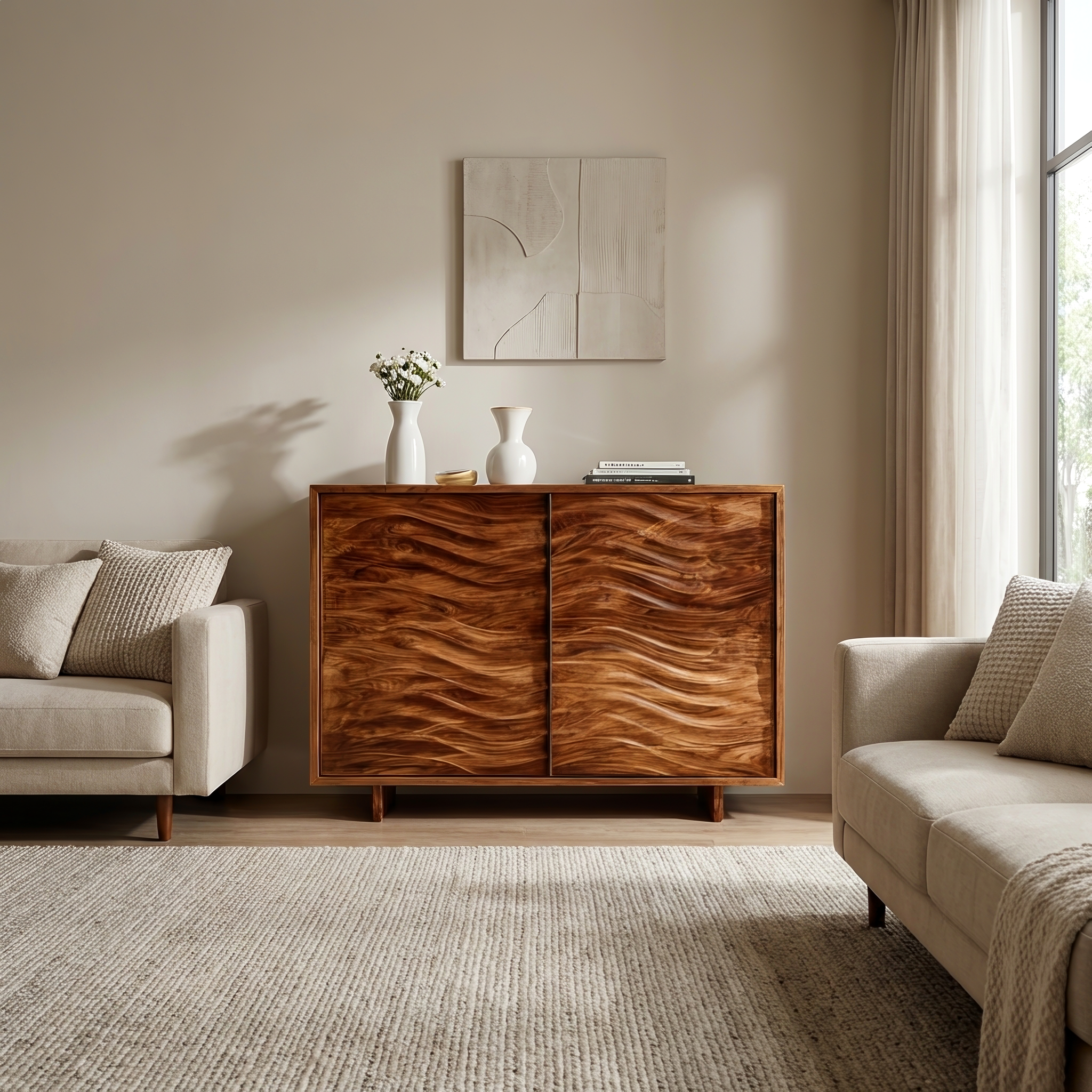 Modern Wooden Sideboard With Flowing Wave Doors For Living RTTHTTSD057