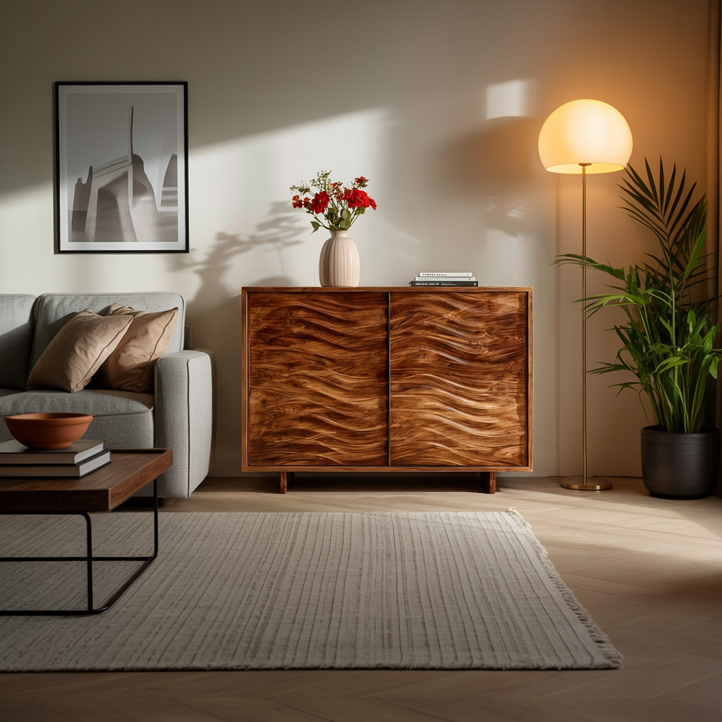 Modern Wooden Sideboard With Flowing Wave Doors For Living RTTHTTSD057