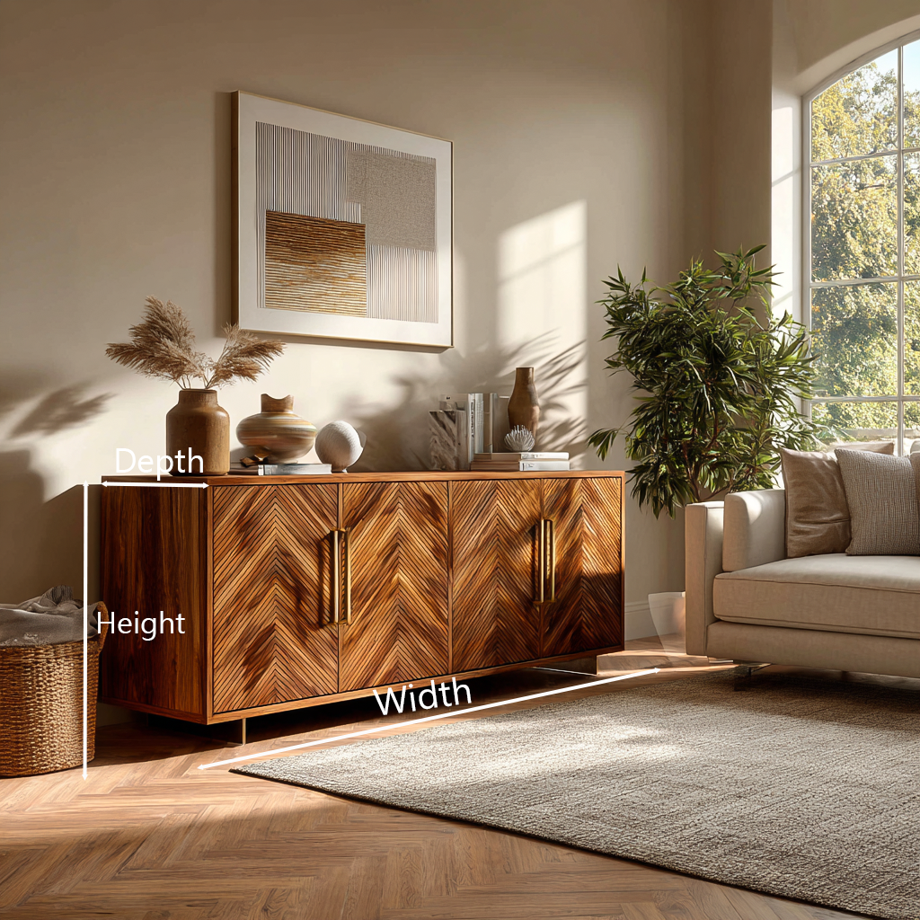 Sculptural Wood Sideboard With Layered Wave For Luxury Home RTTHTTSD059
