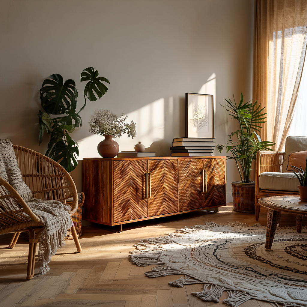Sculptural Wood Sideboard With Layered Wave For Luxury Home RTTHTTSD059