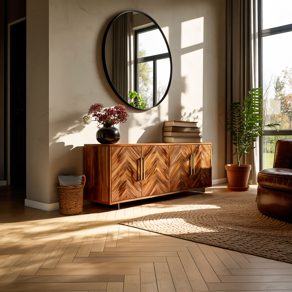Sculptural Wood Sideboard With Layered Wave For Luxury Home RTTHTTSD059