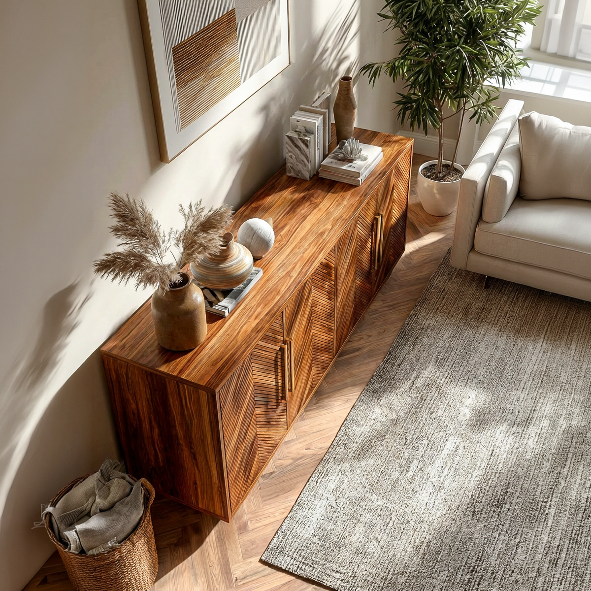 Sculptural Wood Sideboard With Layered Wave For Luxury Home RTTHTTSD059