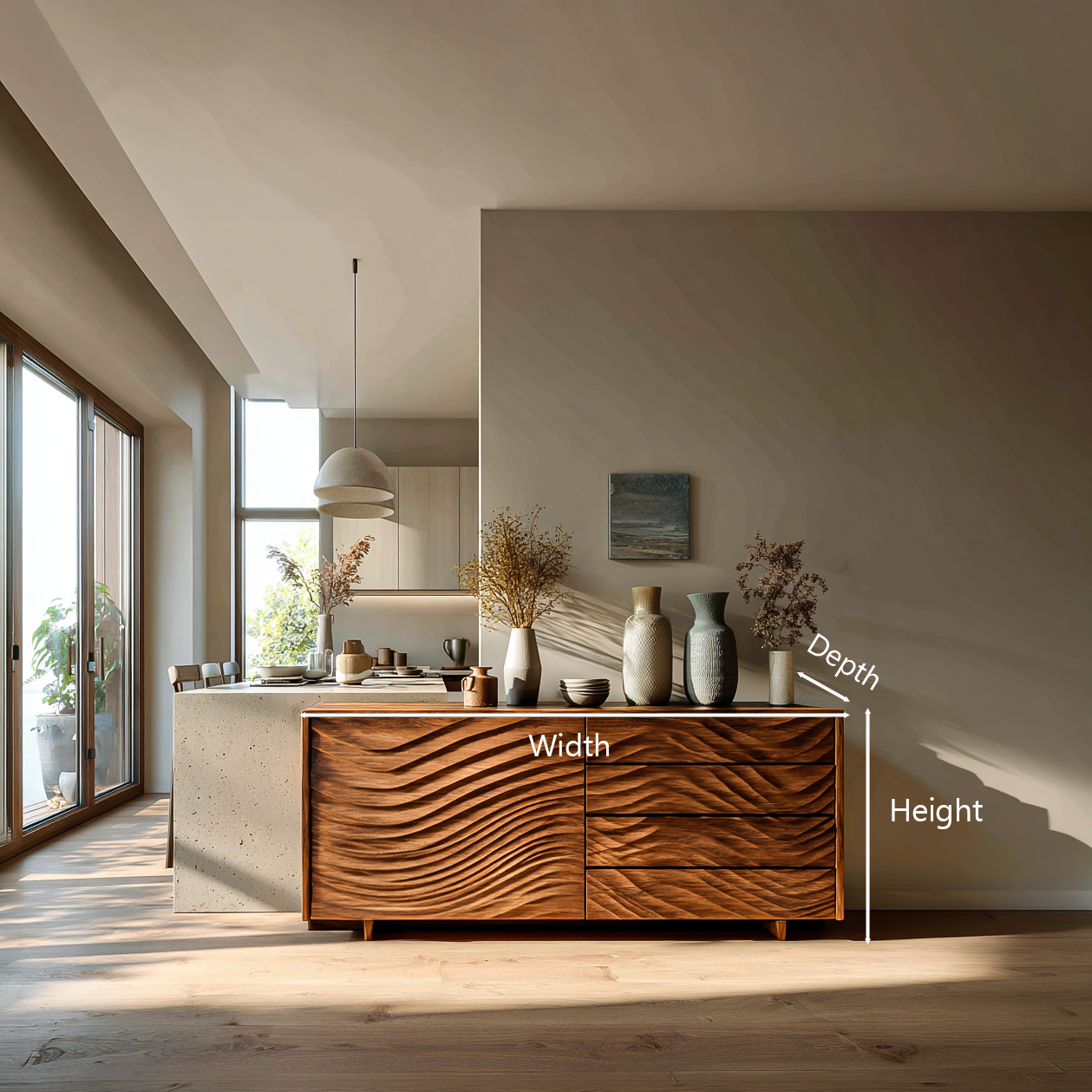 Wooden Sideboard With Sculpted Wave Doors For Modern Interior RTTHTTSD061