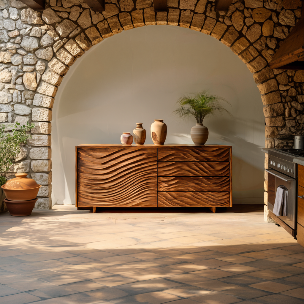 Wooden Sideboard With Sculpted Wave Doors For Modern Interior RTTHTTSD061
