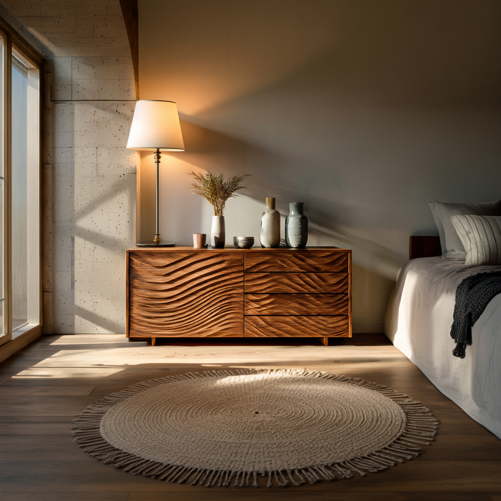 Wooden Sideboard With Sculpted Wave Doors For Modern Interior RTTHTTSD061