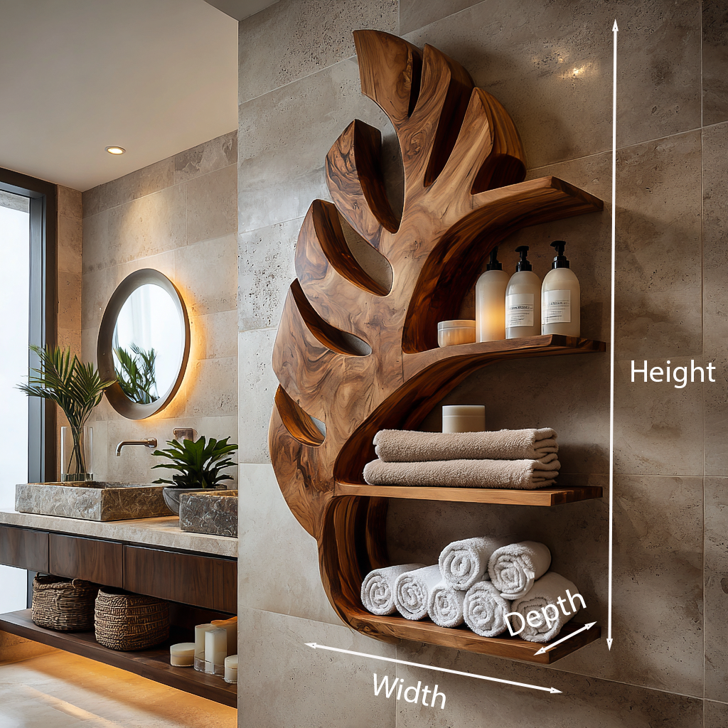 Organic Wooden Leaf Wall Mounted Bathroom Shelf For Spa RTTHTTBAS050