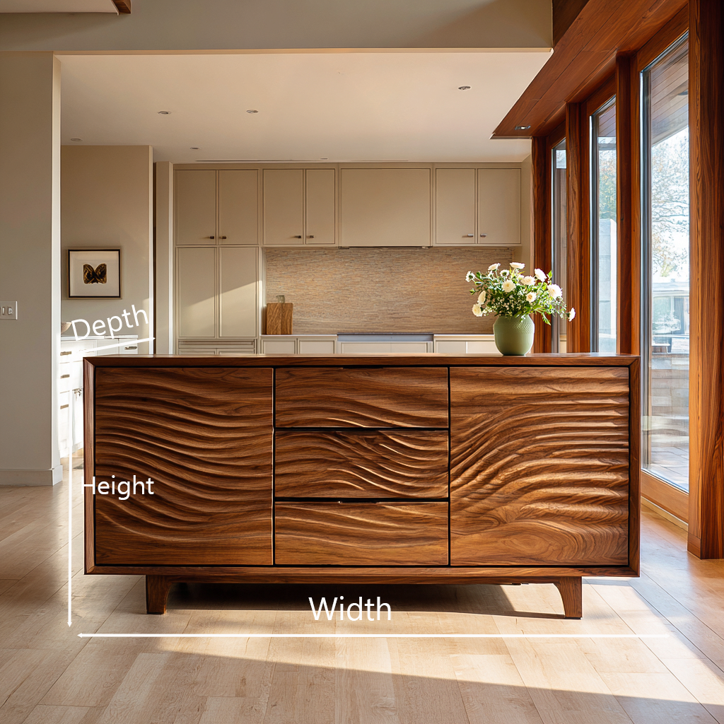 Modern Wood Sideboard With Wave Carving For Minimalist Home RTTHTTSD062