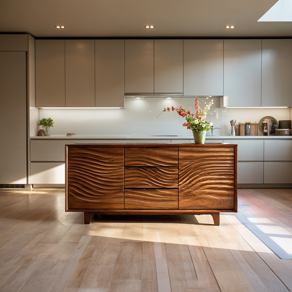 Modern Wood Sideboard With Wave Carving For Minimalist Home RTTHTTSD062