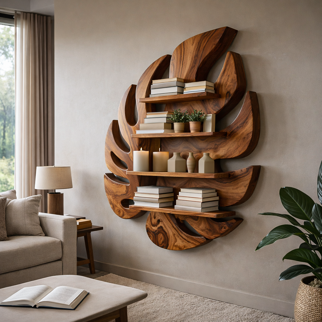 Modern Wooden Leaf Floating Bookshelf For Living Room RTTHTTBS080