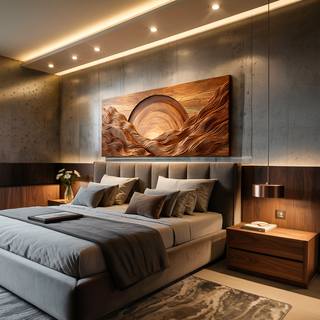 Modern Wood Mountain Sunrise Wall Art For Living Room RTTHTTWA113