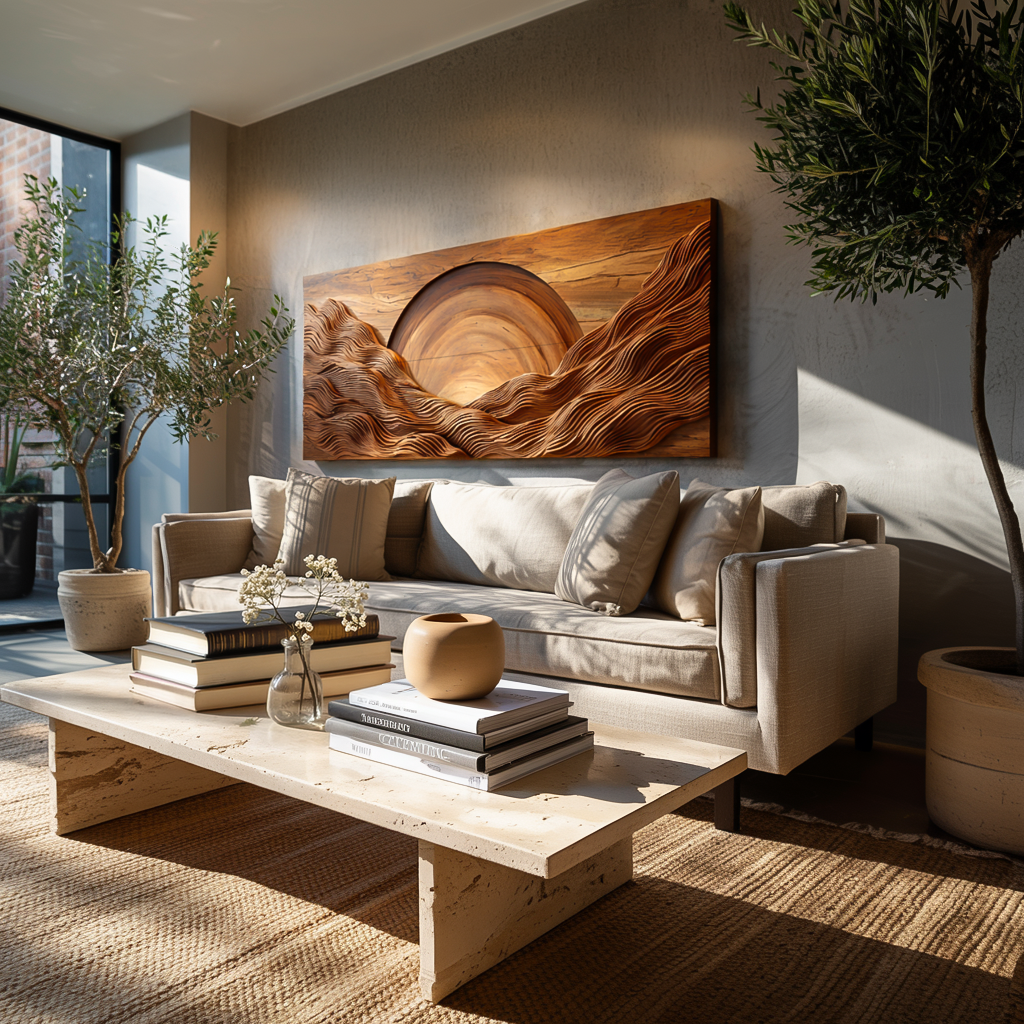 Modern Wood Mountain Sunrise Wall Art For Living Room RTTHTTWA113