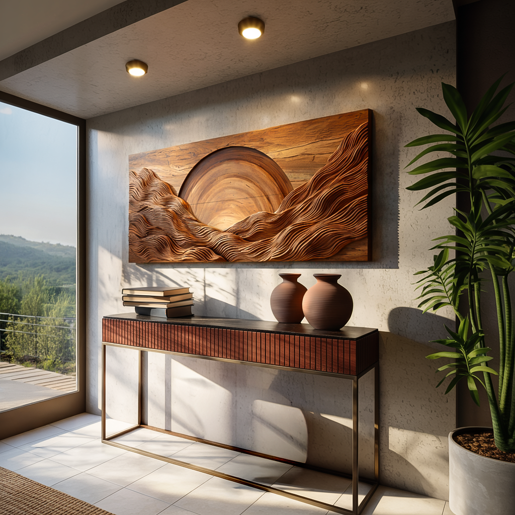 Modern Wood Mountain Sunrise Wall Art For Living Room RTTHTTWA113