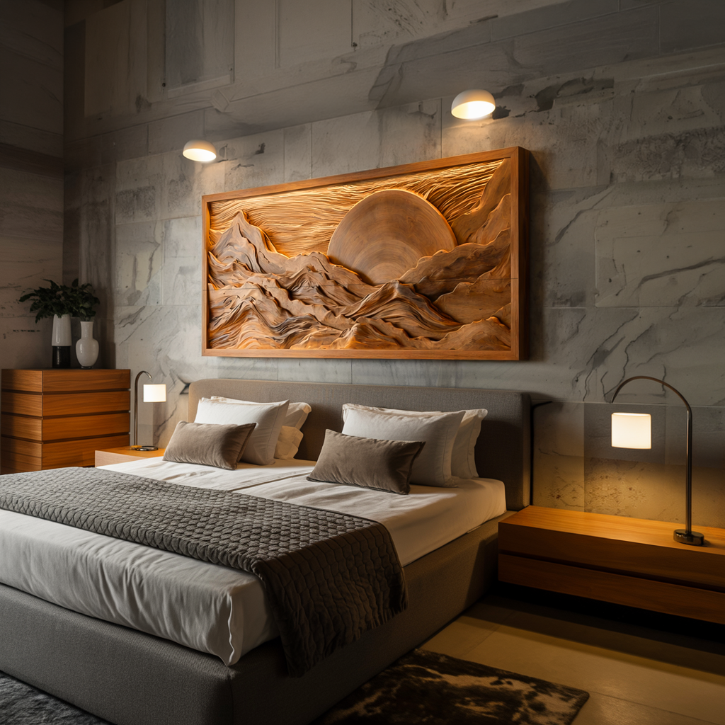 Modern Wood Mountain Sunset Wall Art For Living Room RTTHTTWA118