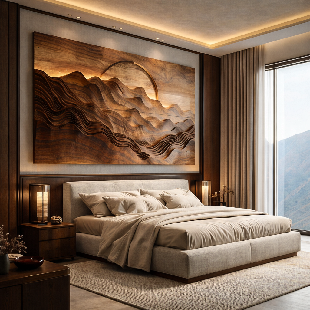 Hand Carved Wooden Mountain Landscape Wall Art for Bedroom RTTHTTWA109