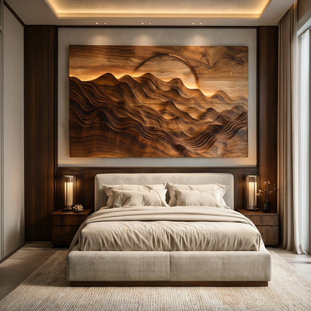 Hand Carved Wooden Mountain Landscape Wall Art for Bedroom RTTHTTWA109