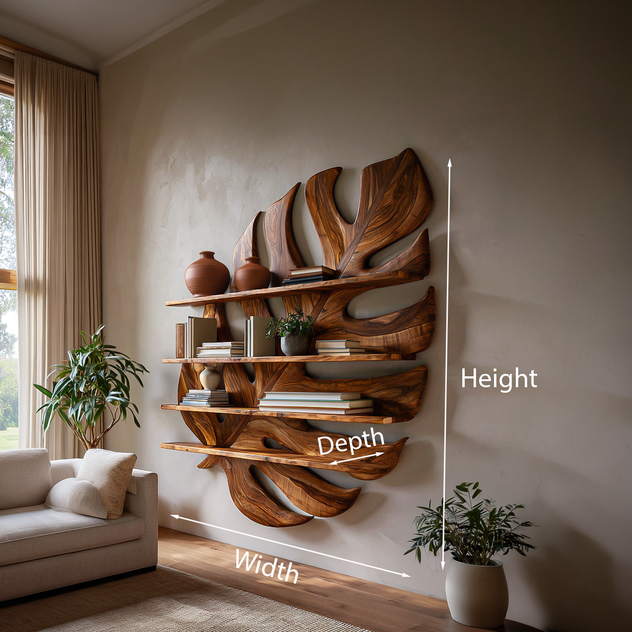 Large Wooden Tropical Leaf Bookshelf For Living Room RTTHTTBS084