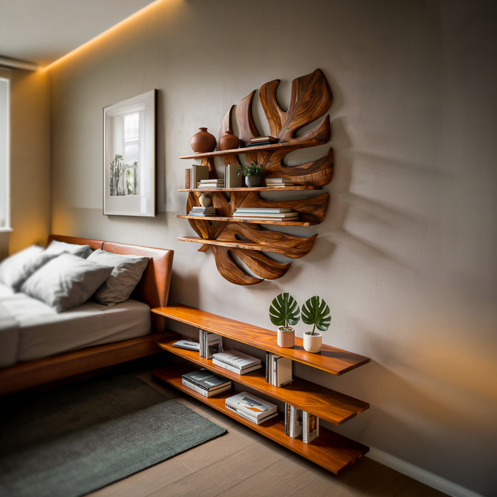 Large Wooden Tropical Leaf Bookshelf For Living Room RTTHTTBS084