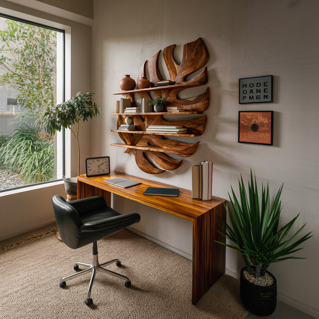 Large Wooden Tropical Leaf Bookshelf For Living Room RTTHTTBS084