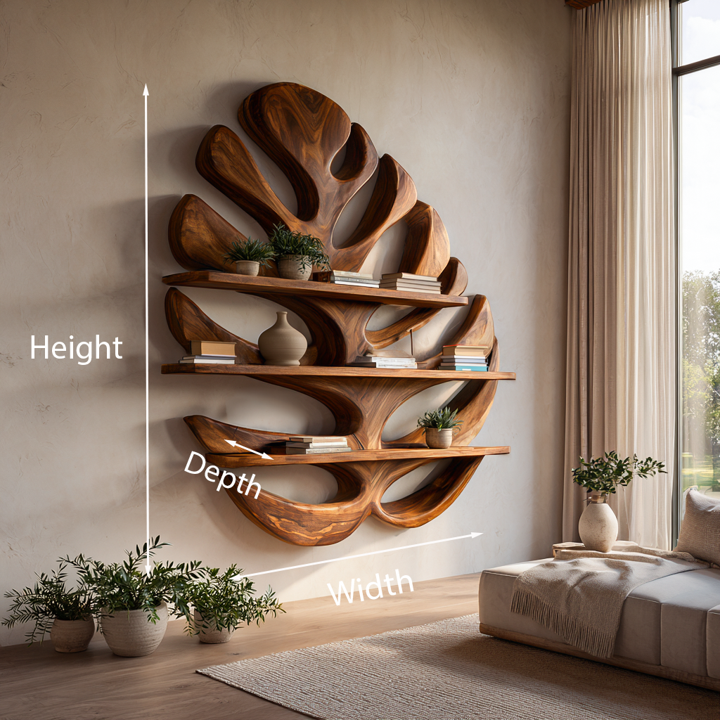 Wood Monstera Leaf Bookshelf for Modern Minimalist Home RTTHTTBS085
