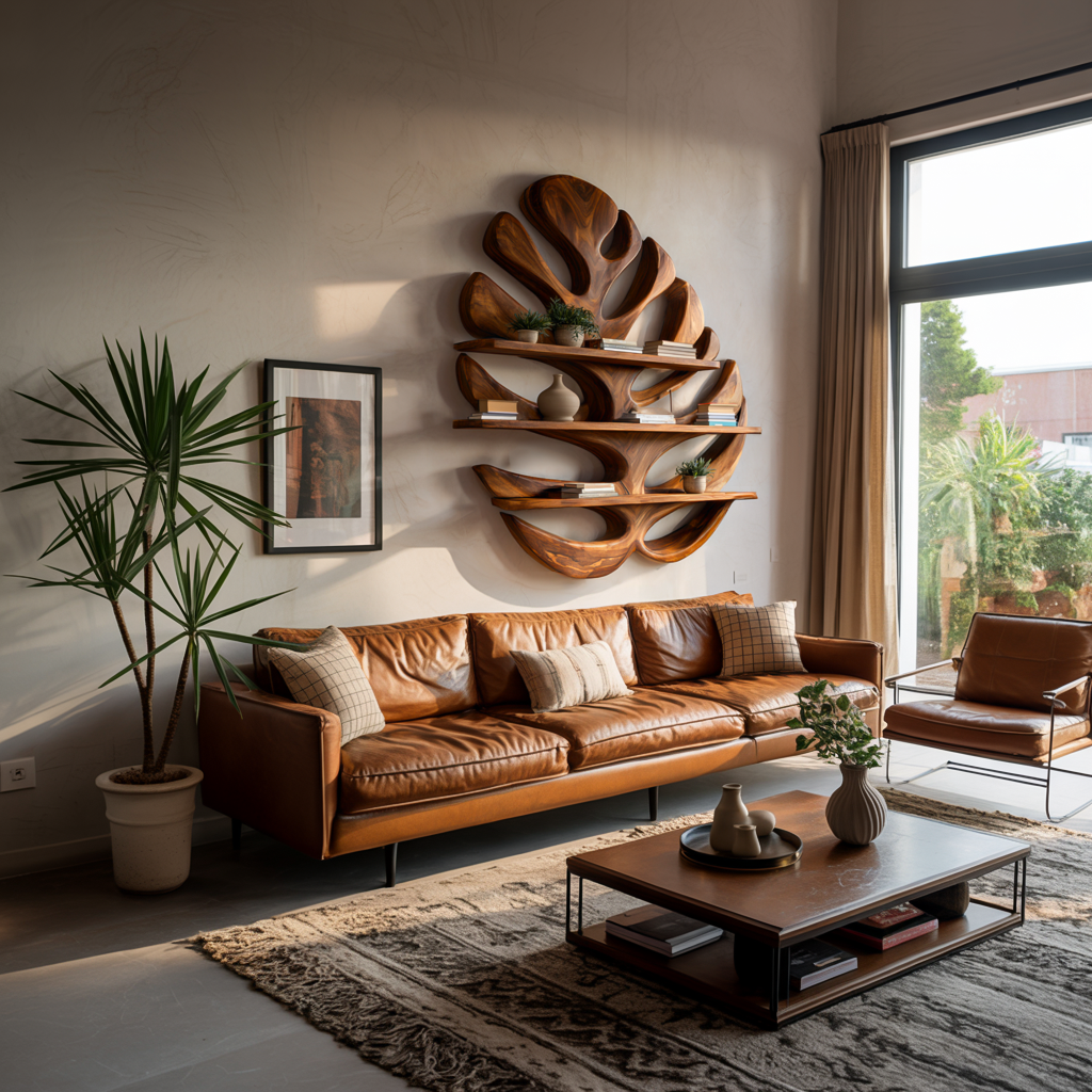 Wood Monstera Leaf Bookshelf for Modern Minimalist Home RTTHTTBS085