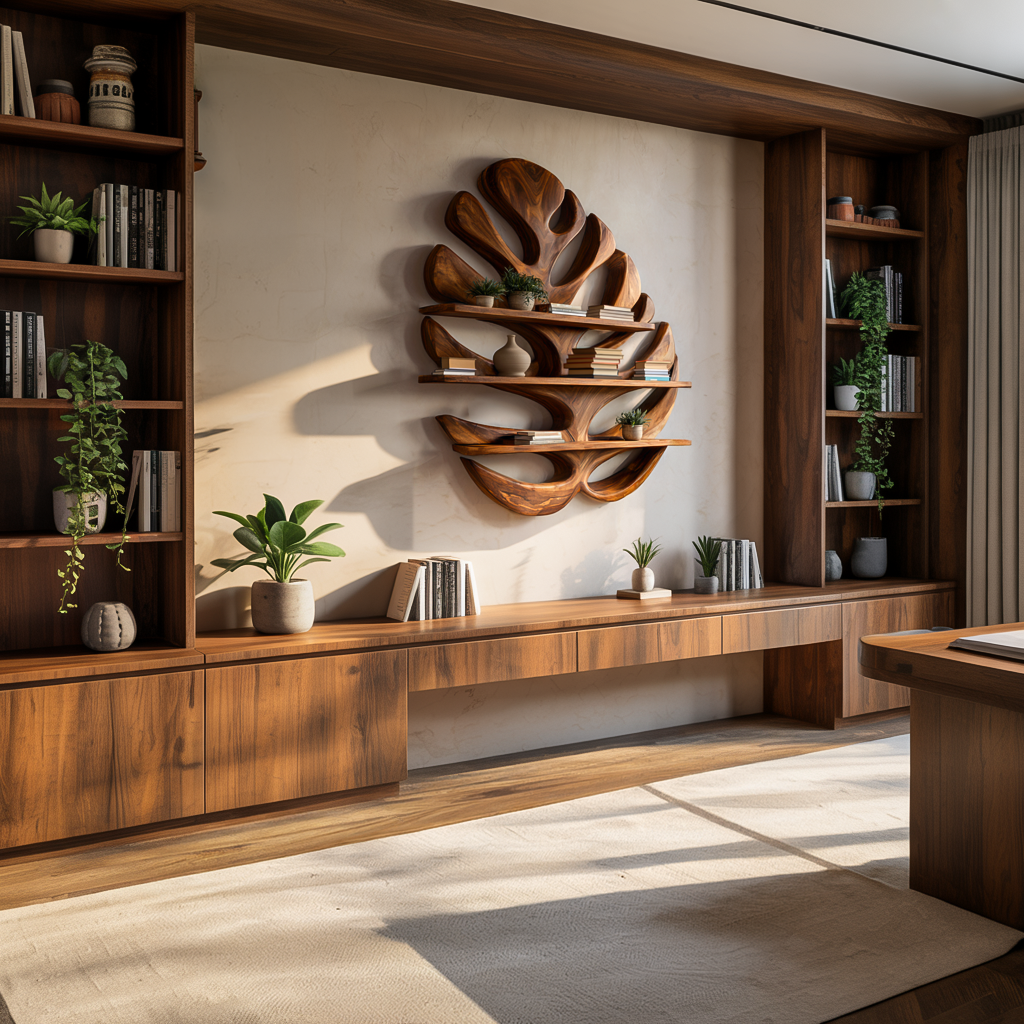 Wood Monstera Leaf Bookshelf for Modern Minimalist Home RTTHTTBS085