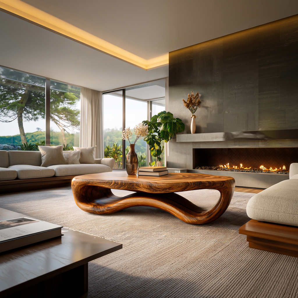Artistic Wooden Coffee Table Curved For Modern Interior RTTHTTCF044