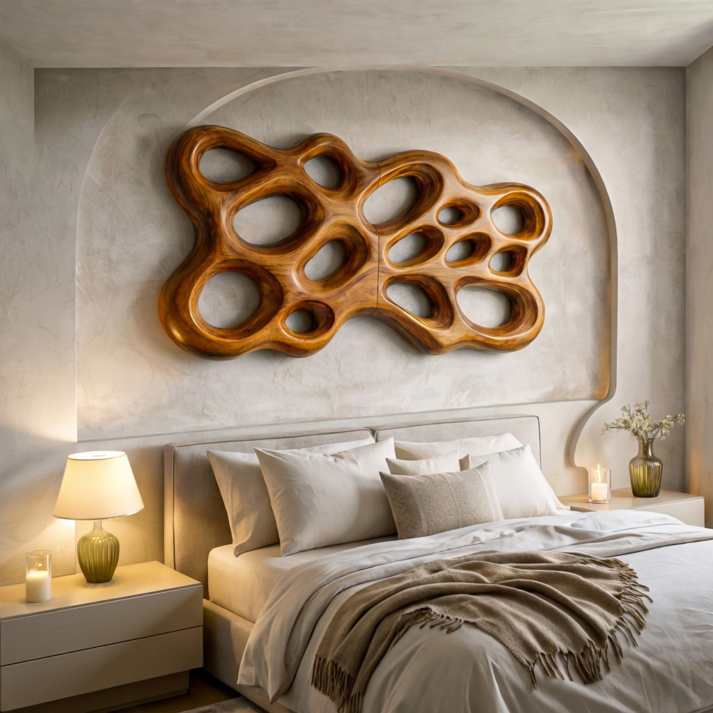 Contemporary Wooden Wall Art With Cutout Sculpture For Bedroom RTTHTTWA101