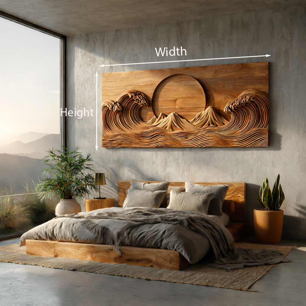 Modern Wooden Ocean Wave Wall Art Hand Carved For Bedroom Decor RTTHTTWA115