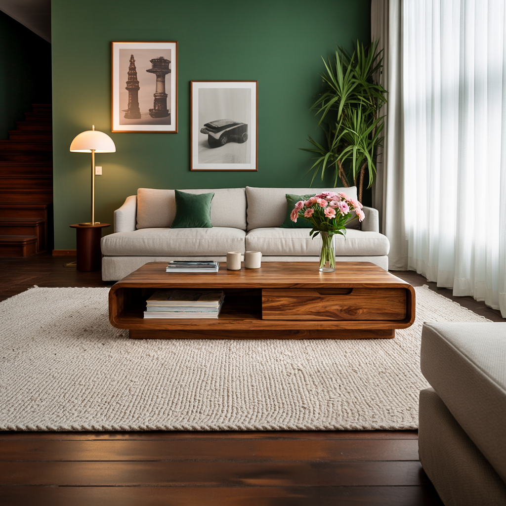 Coffee Table With Drawer Curved Silhouette For Contemporary Interior RTTHTTCF045