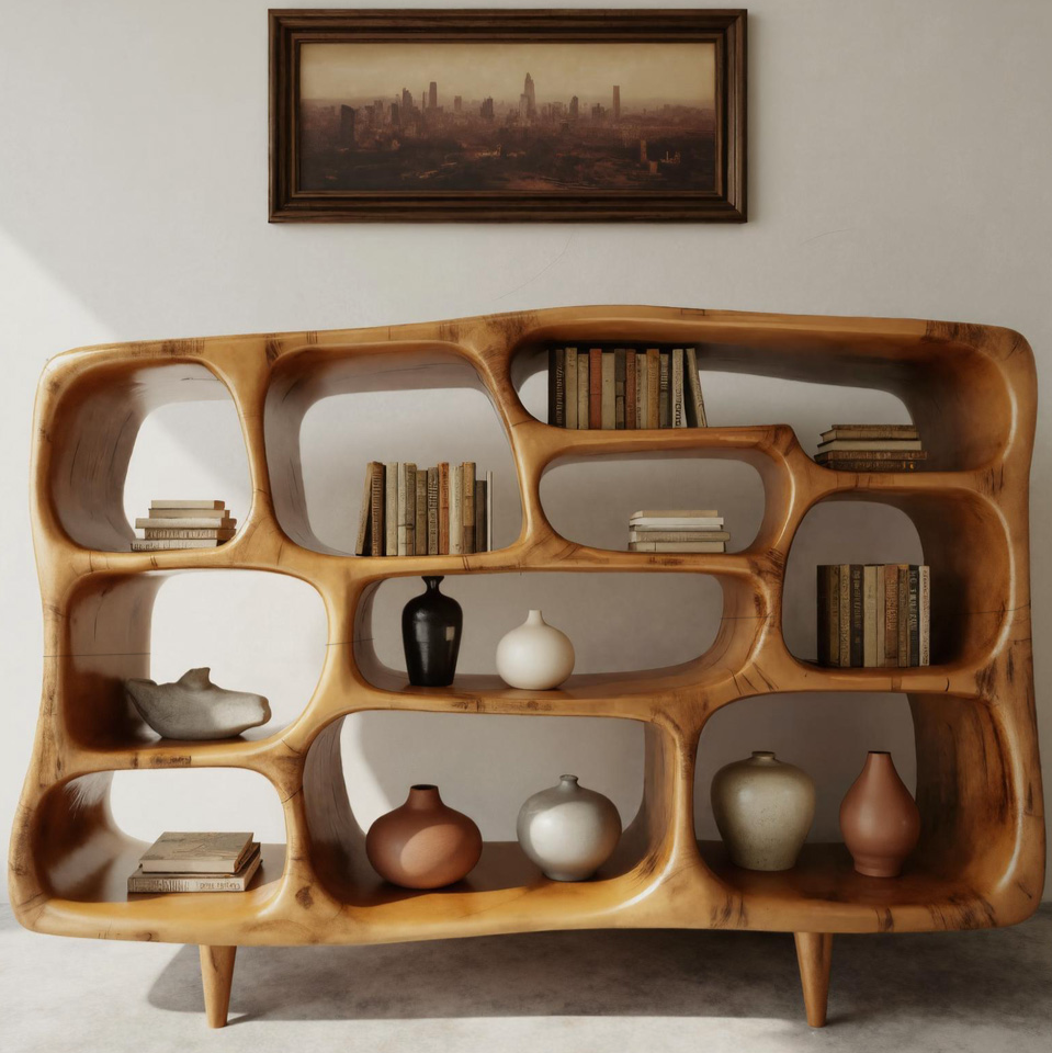 Modern Organic Bookshelf With Open Shelves For Living Room Or Office SITHHNBS026