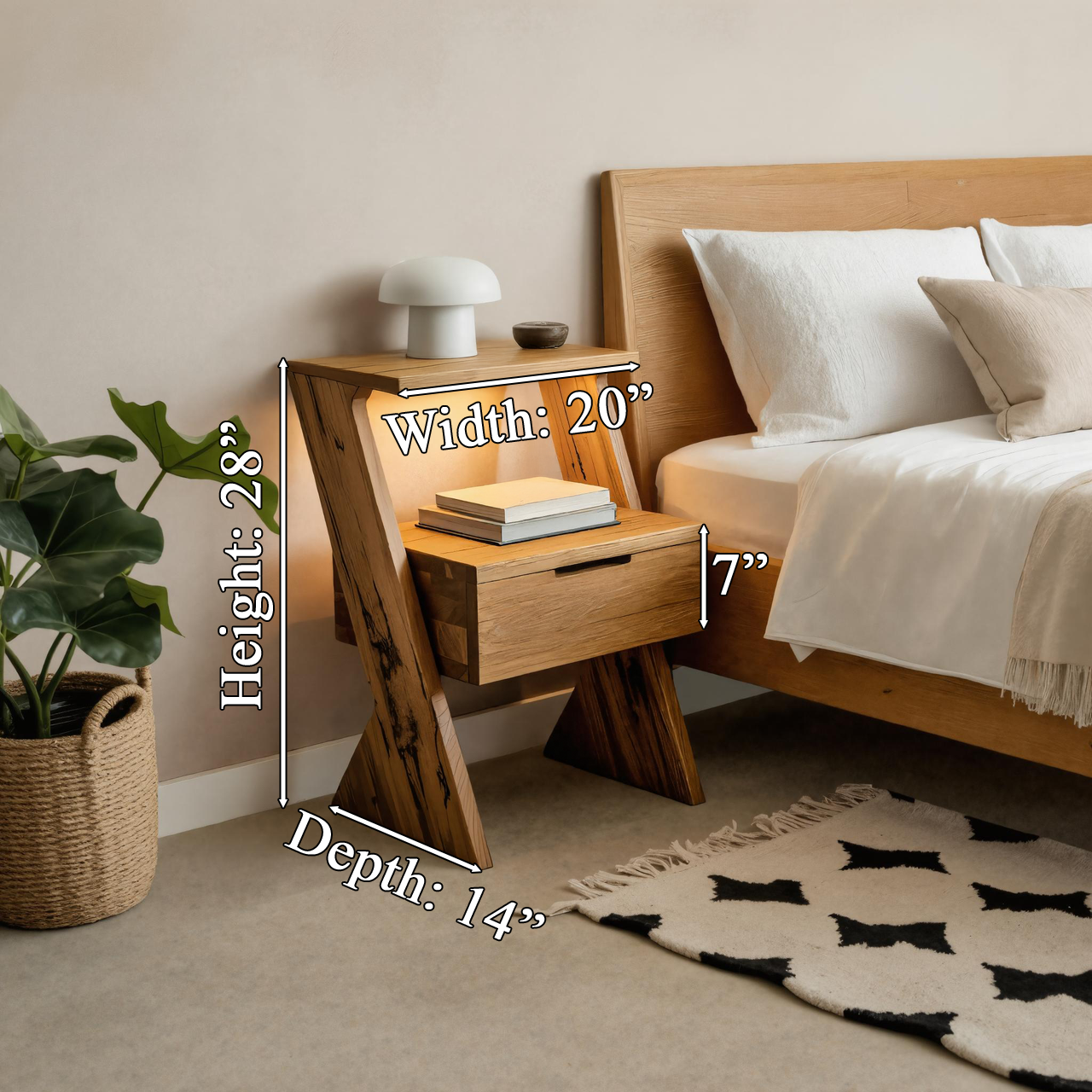 Modern Solid Wood Nightstand With Drawer And Shelf For Bedroom SITHTTNS009