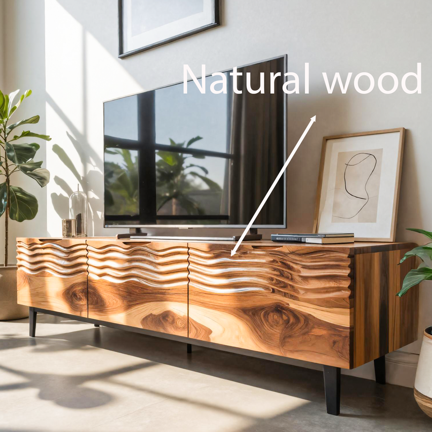 Modern Organic Wooden Sideboard Wave Front Design For Living Room SITHTTSD008