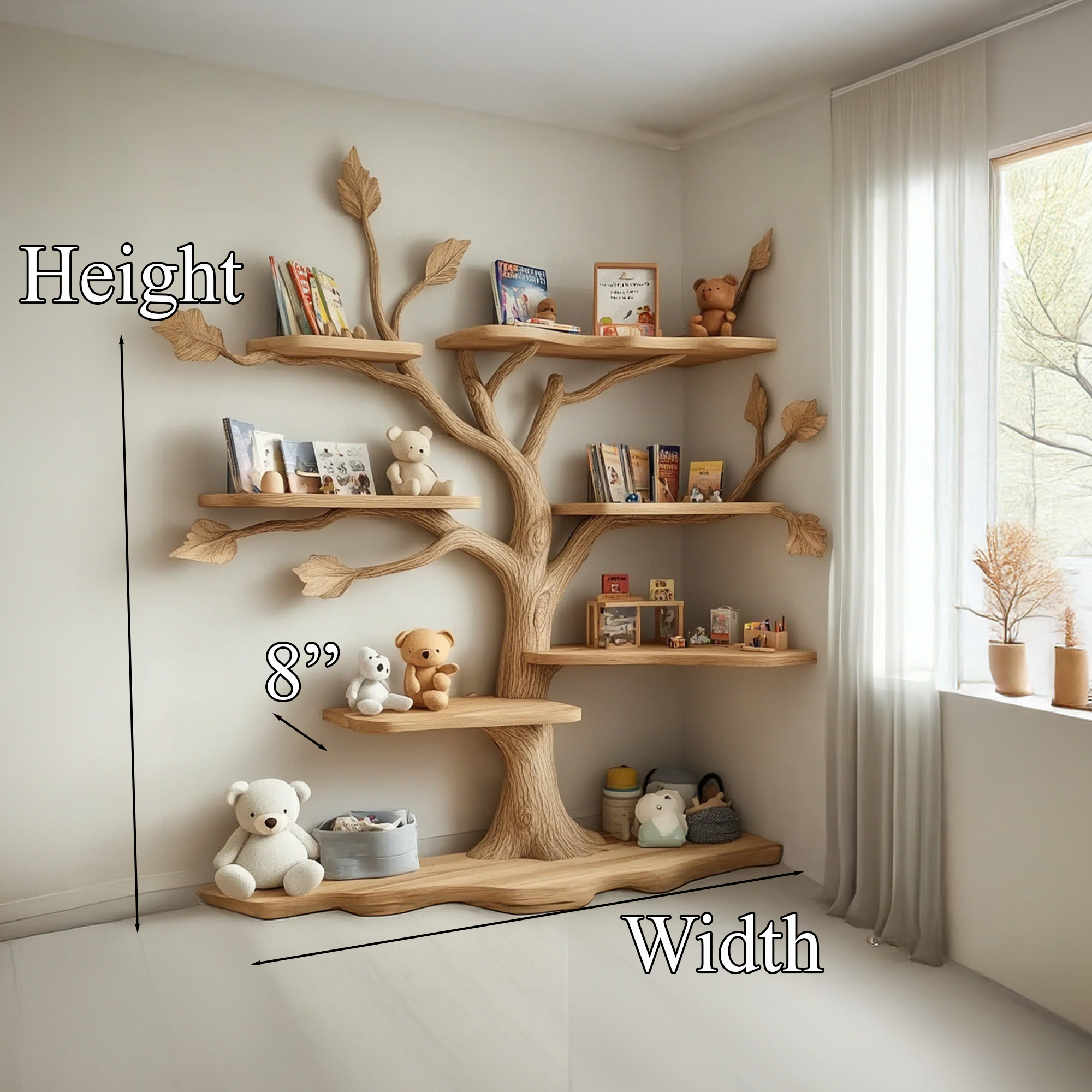 Tree Kids Bookshelf Natural Trees Handmade Baby Room Decor Gift SINLTB147