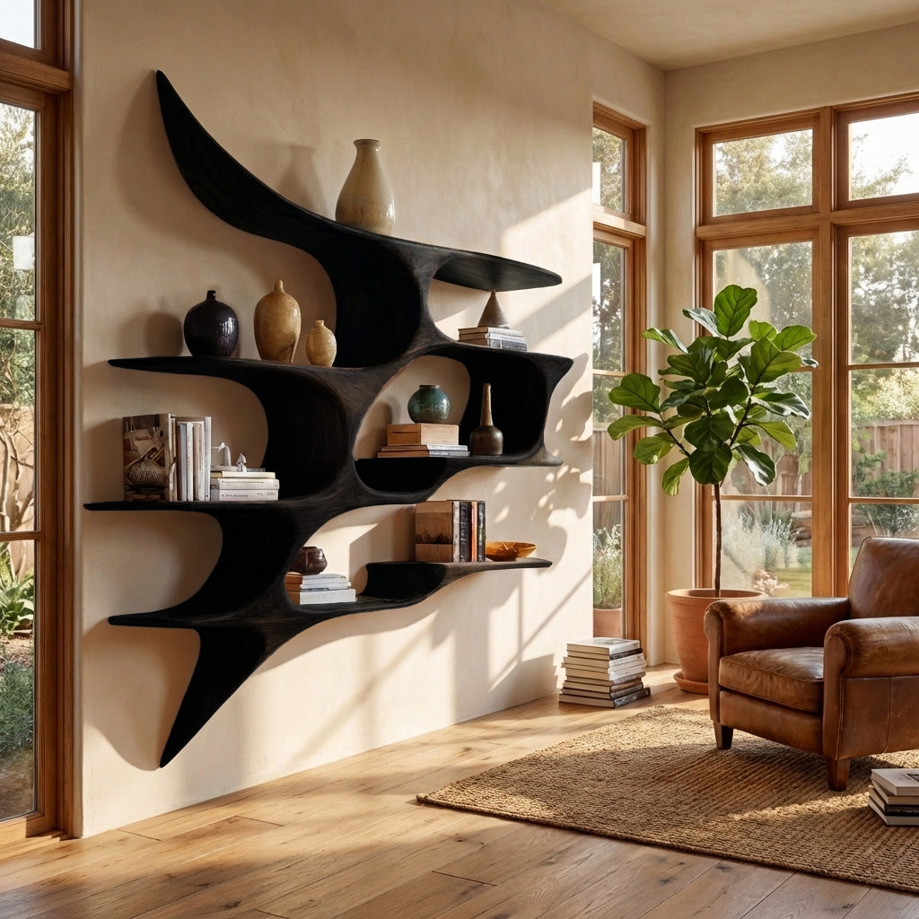 Artistic Wooden Wall Shelf For Living Room Decor RTTHHNWMS005