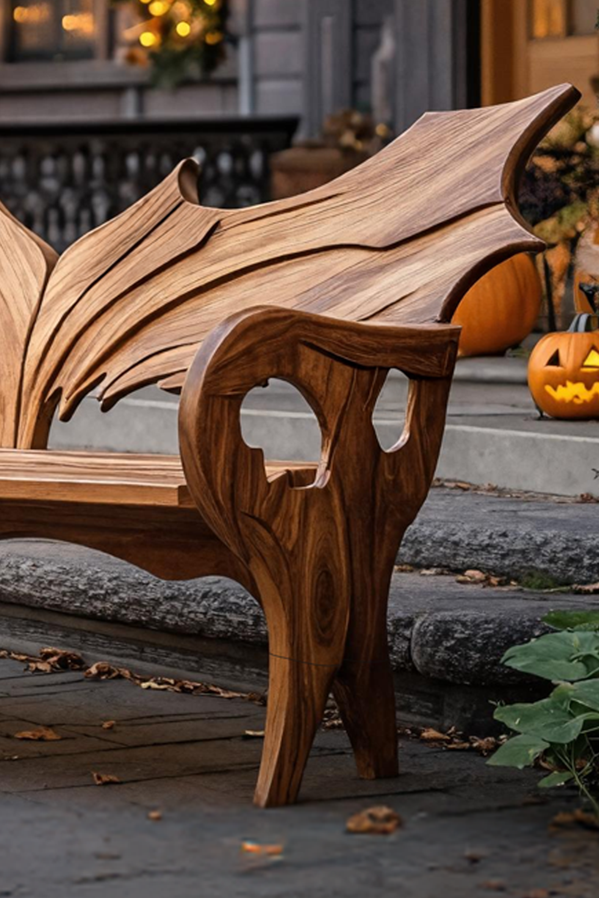 Farmhouse Solid Wood Halloween Bench For Festive Outdoor Decor SILDTTNHOB017