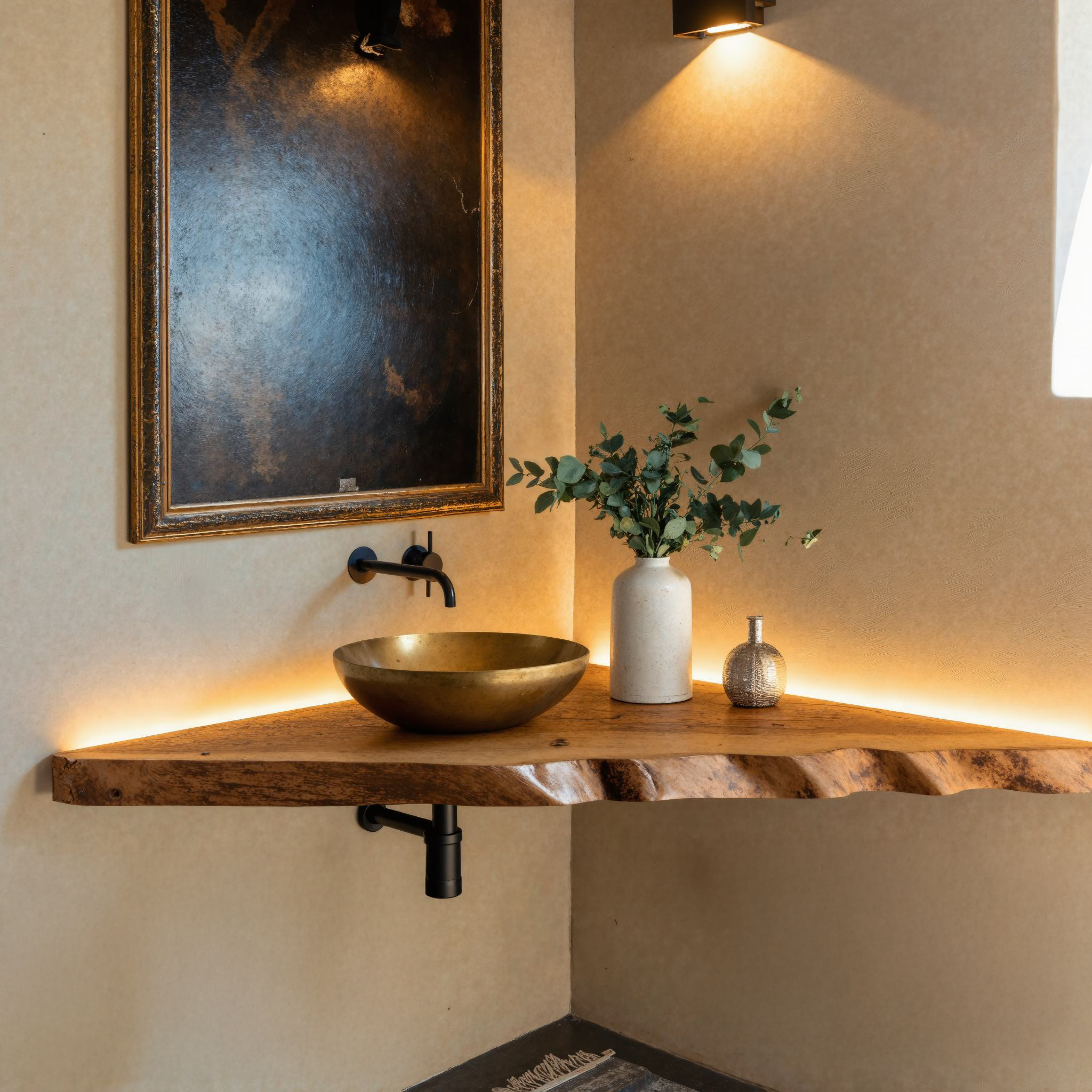 Natural Wood Corner Bathroom Sink Vanity SILDTBRV058
