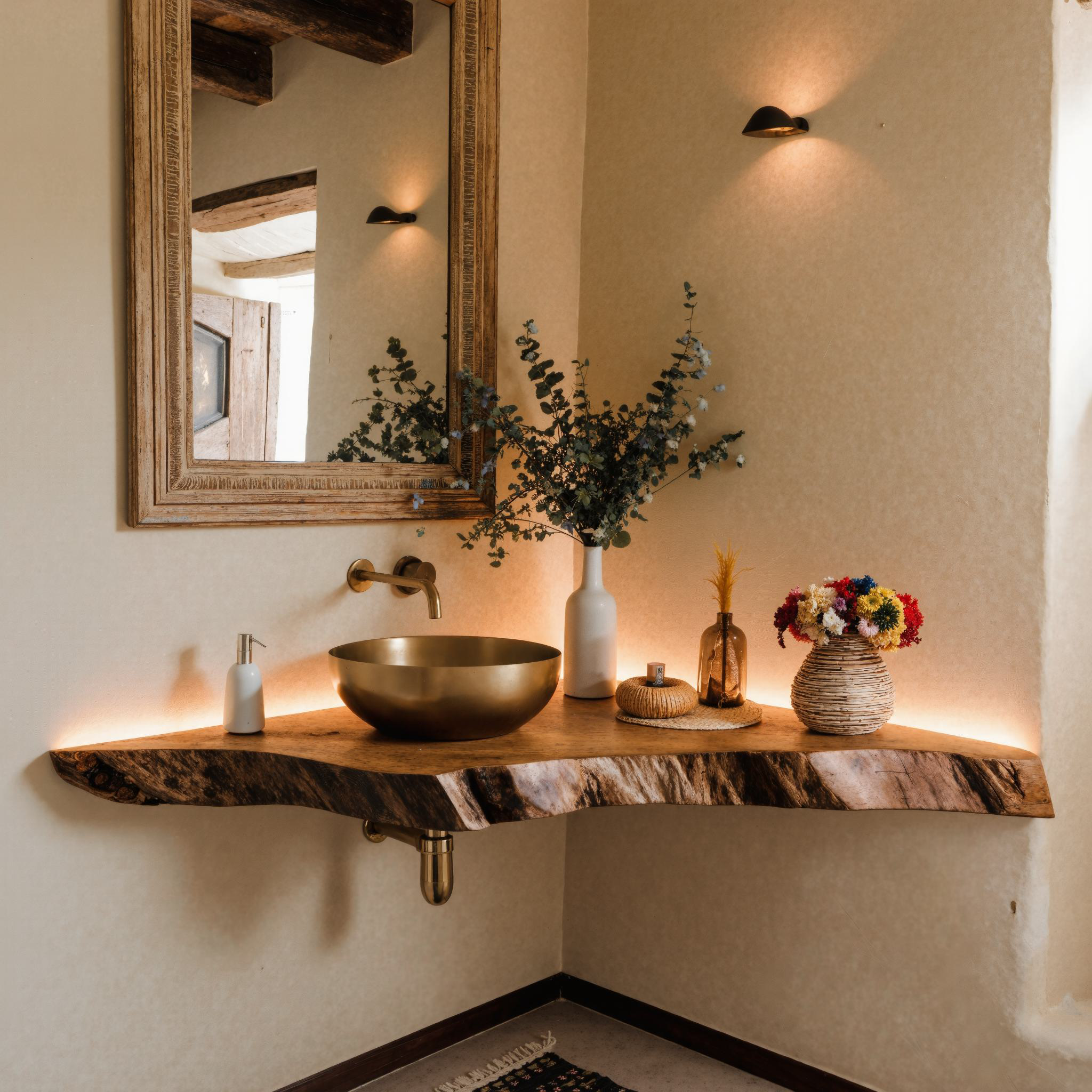 Wooden Corner Bathroom Vanity Shelf SILDTBRV076