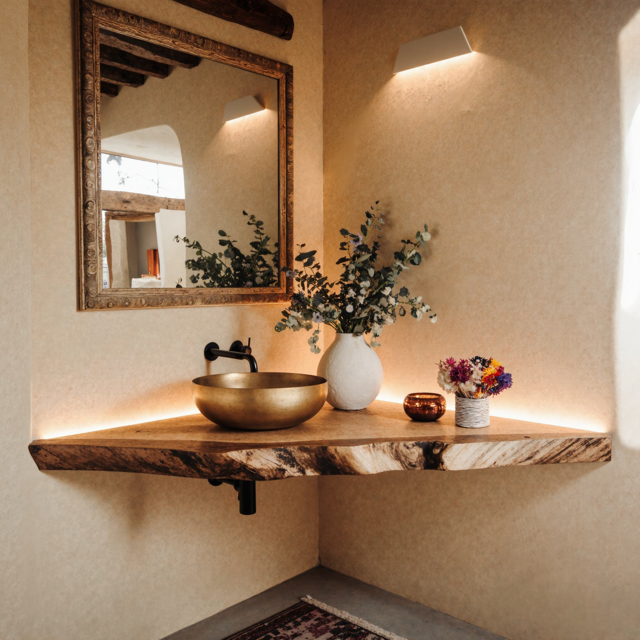 Wooden Corner Bathroom Vanity Floating Shelf SILDTBRV078