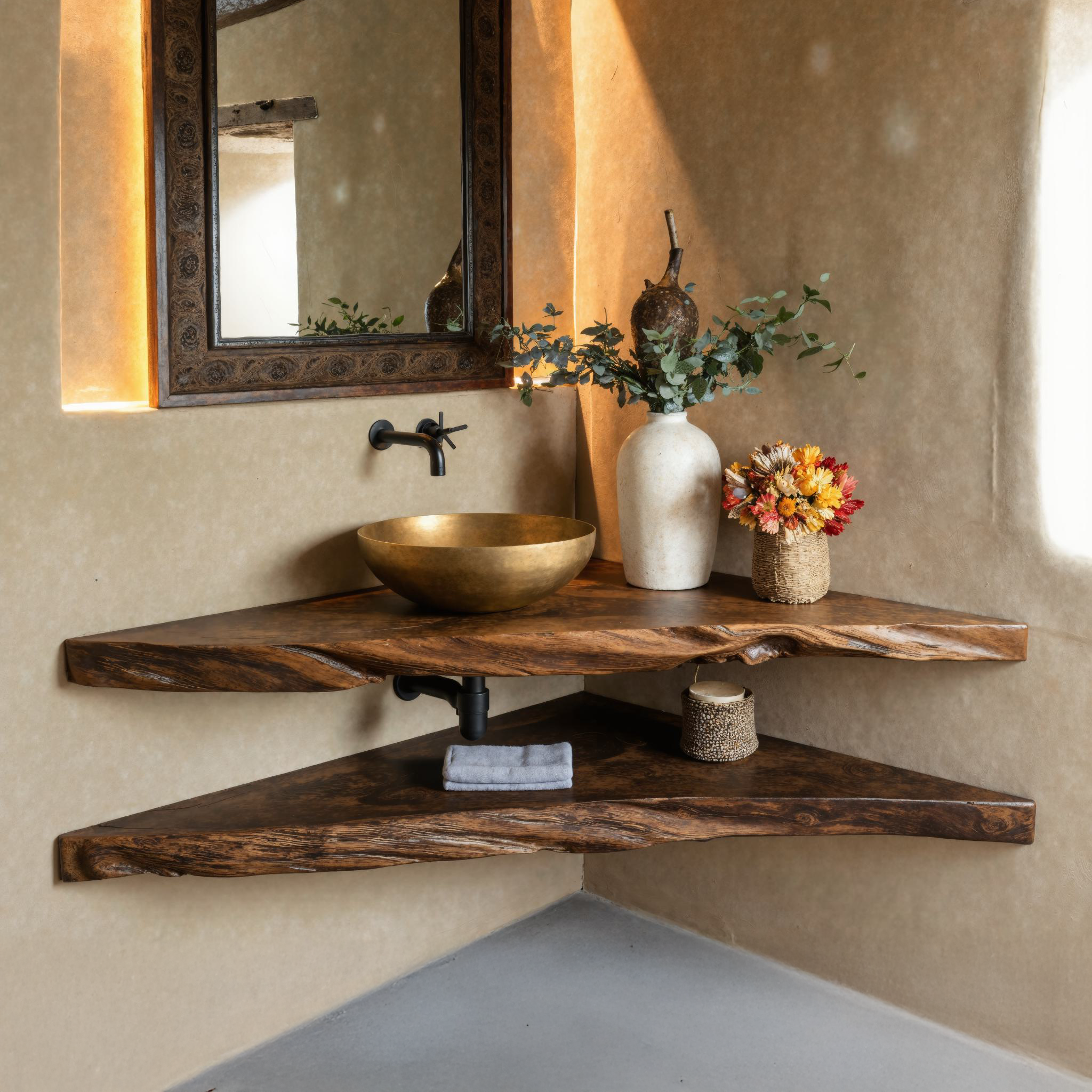 Handcrafted Floating Corner Bathroom Vanity Shelf SILDTBRV063