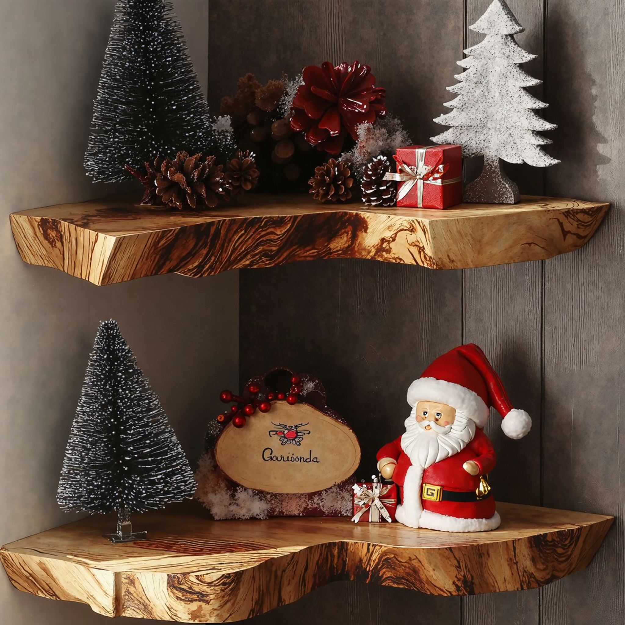 Handcrafted Wooden Corner Shelves Xmas Decor Shelves SILDTCN027