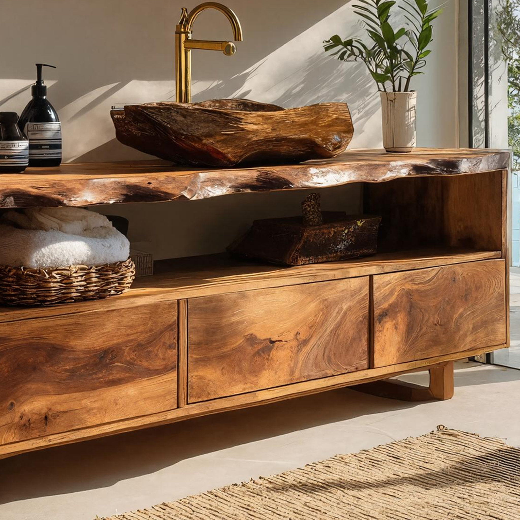 Mid Century Wooden Vanity For Bathroom Wall Mount SILDTTRBRV022