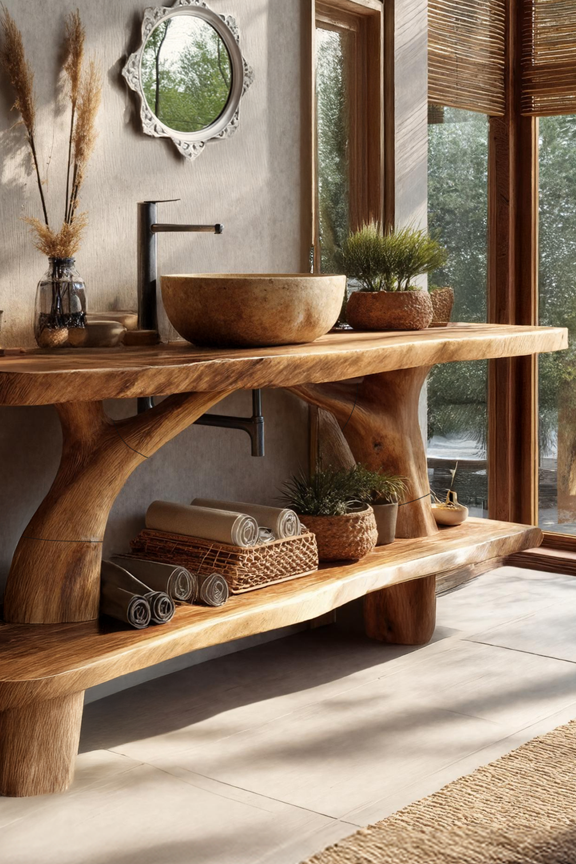 Mid Century Wooden Live Edge Bathroom Vanity For Apartment Living Room SILDTTRBRV090