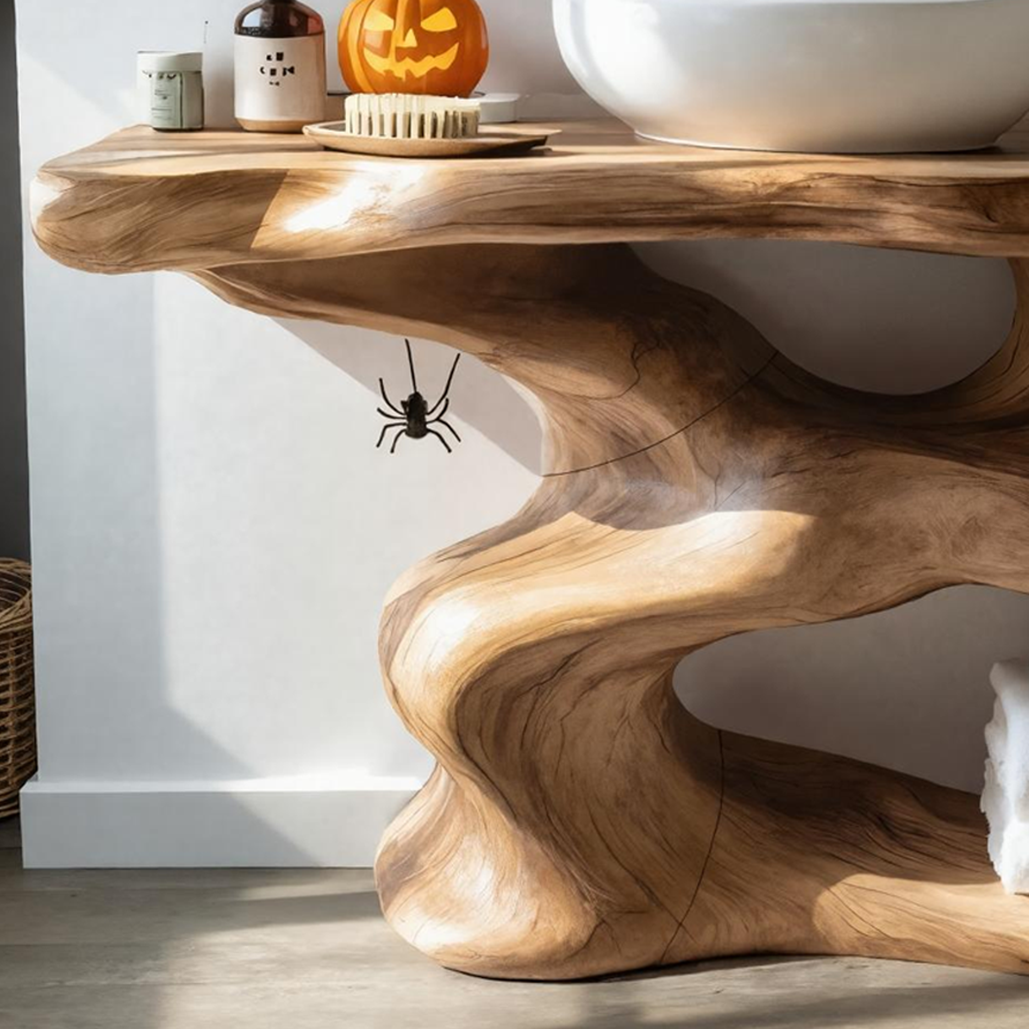 Rustic Halloween Solid Wood Live Edge Vanity For Timeless Bathroom Furniture SILDTTRHBV001