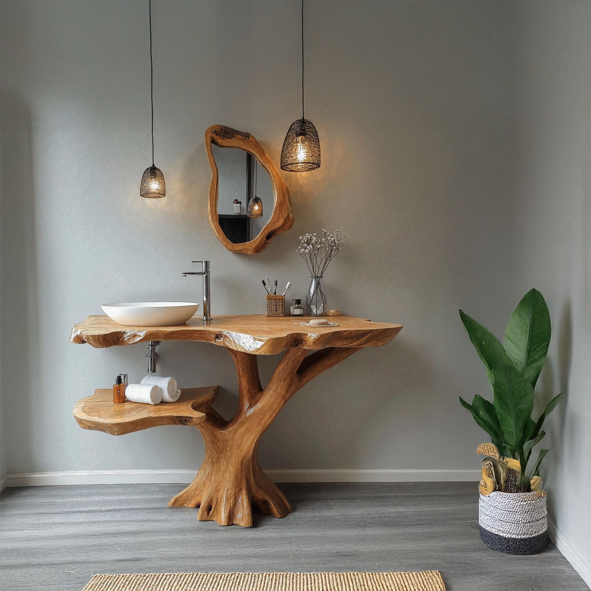 Rustic Natural Wood Bathroom Vanity For Country Style Homes SILDTBRV153