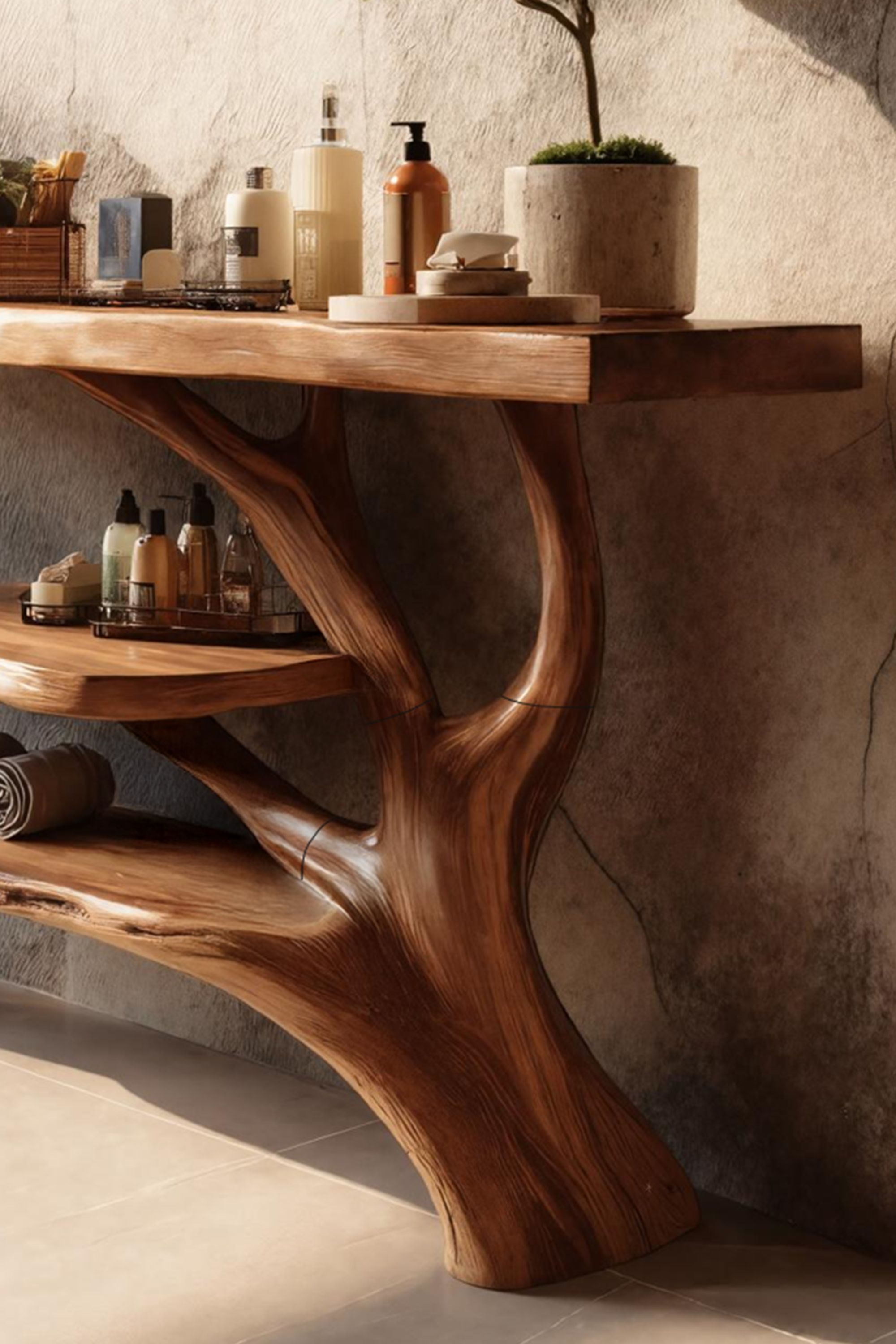 Farmhouse Wooden Live Edge Bathroom Vanity For Rustic Bathroom Decor SILDTTRBRV059