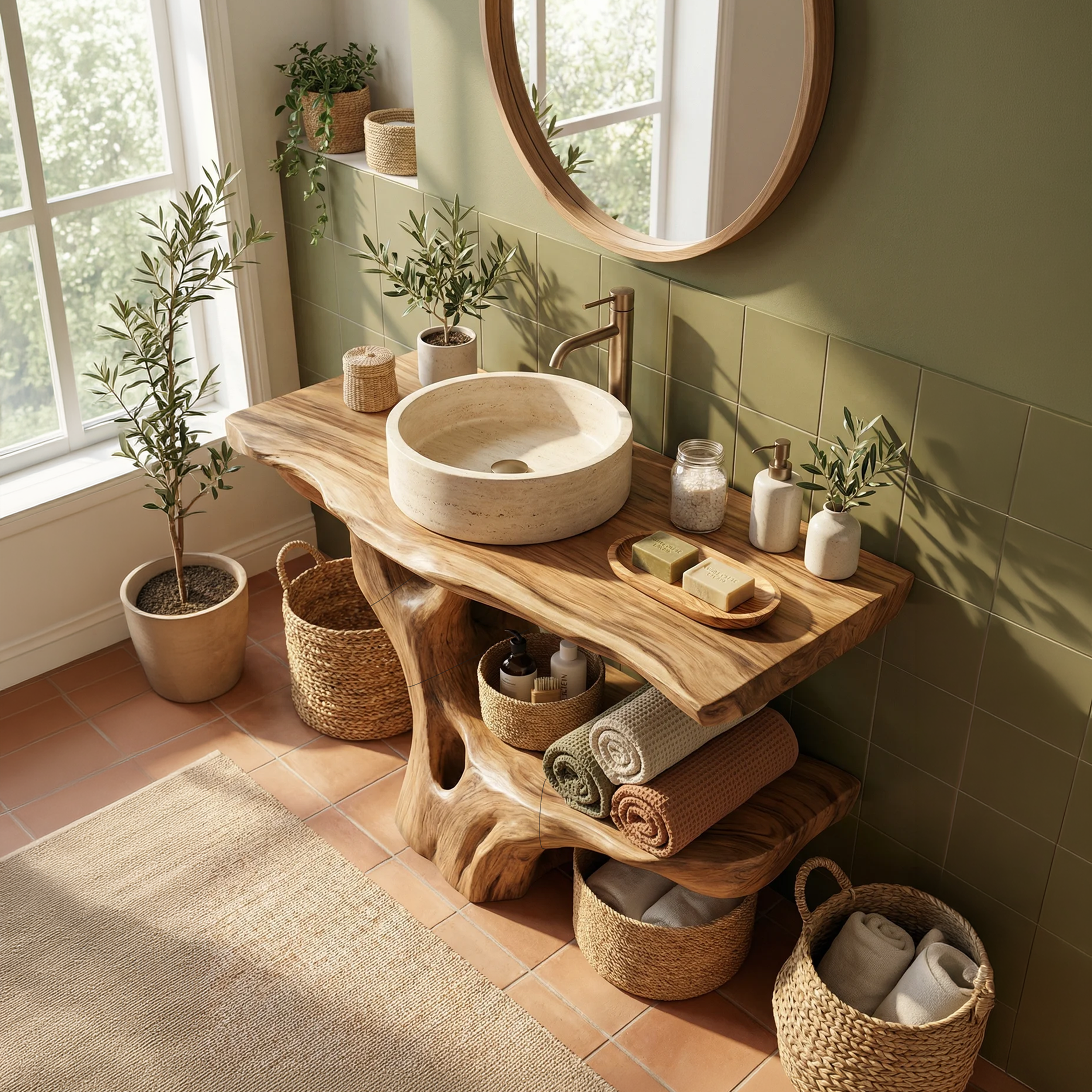 Modern Solid Wood Bathroom Vanity Organic Live Edge For Minimalist Bath SILDTTRBRV121