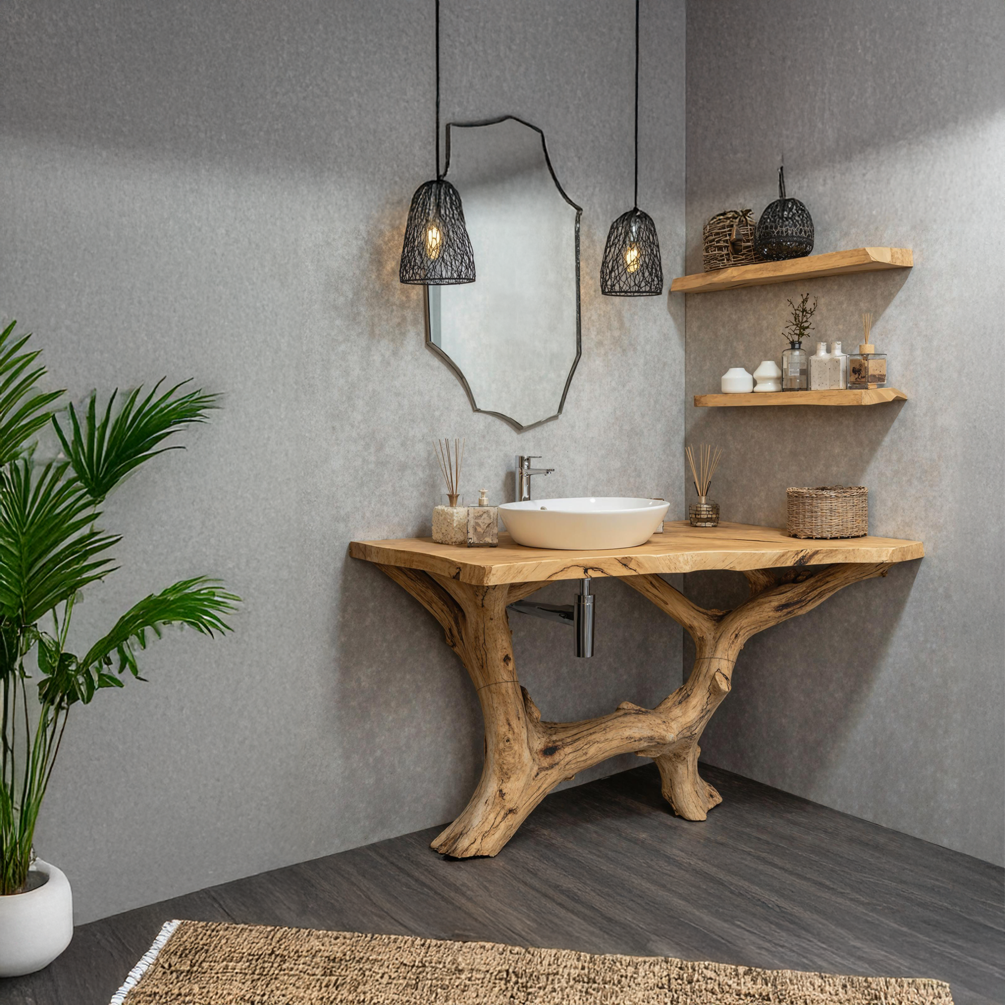 Natural Wood Live Edge Bathroom Vanity For Master Bathrooms SILDTBRV159